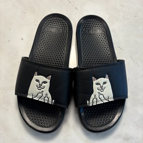 Rip N Dip Black Summer Outdoor Graphic Print Cat Rubber Flip Flops Womens Size 5 - Picture 1 of 6